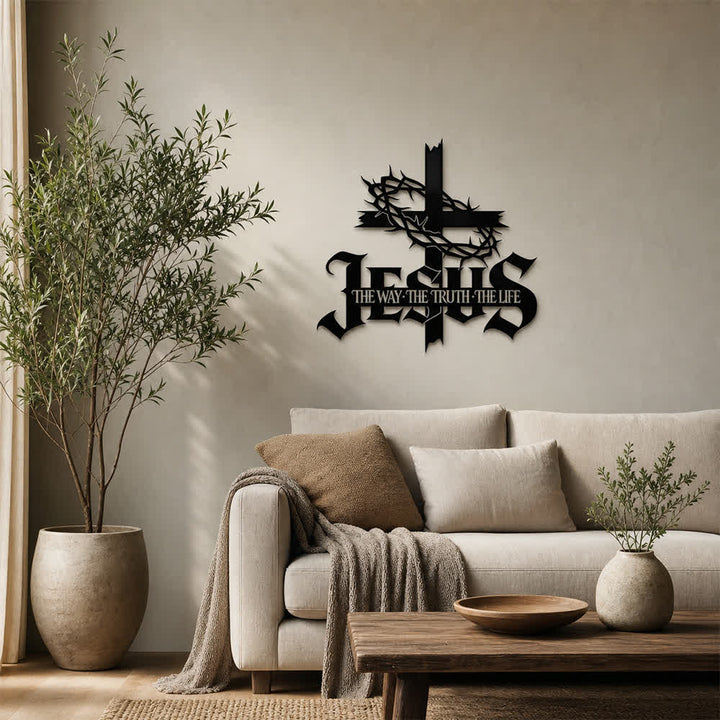 Christianartworkshop Dornenkronenkreuz mit Jesus-Schriftzeichen als Wanddekoration aus Metall: Symbol ewiger göttlicher Wahrheit - image 3
