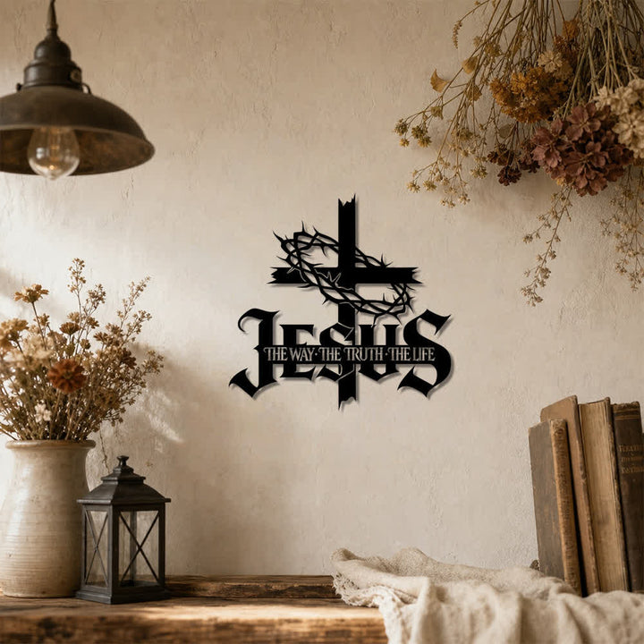 Christianartworkshop Wanddekoration aus Metall: Dornenkrone, Kreuz, Jesus-Schriftzug, Symbol der ewigen göttlichen Wahrheit - image 4