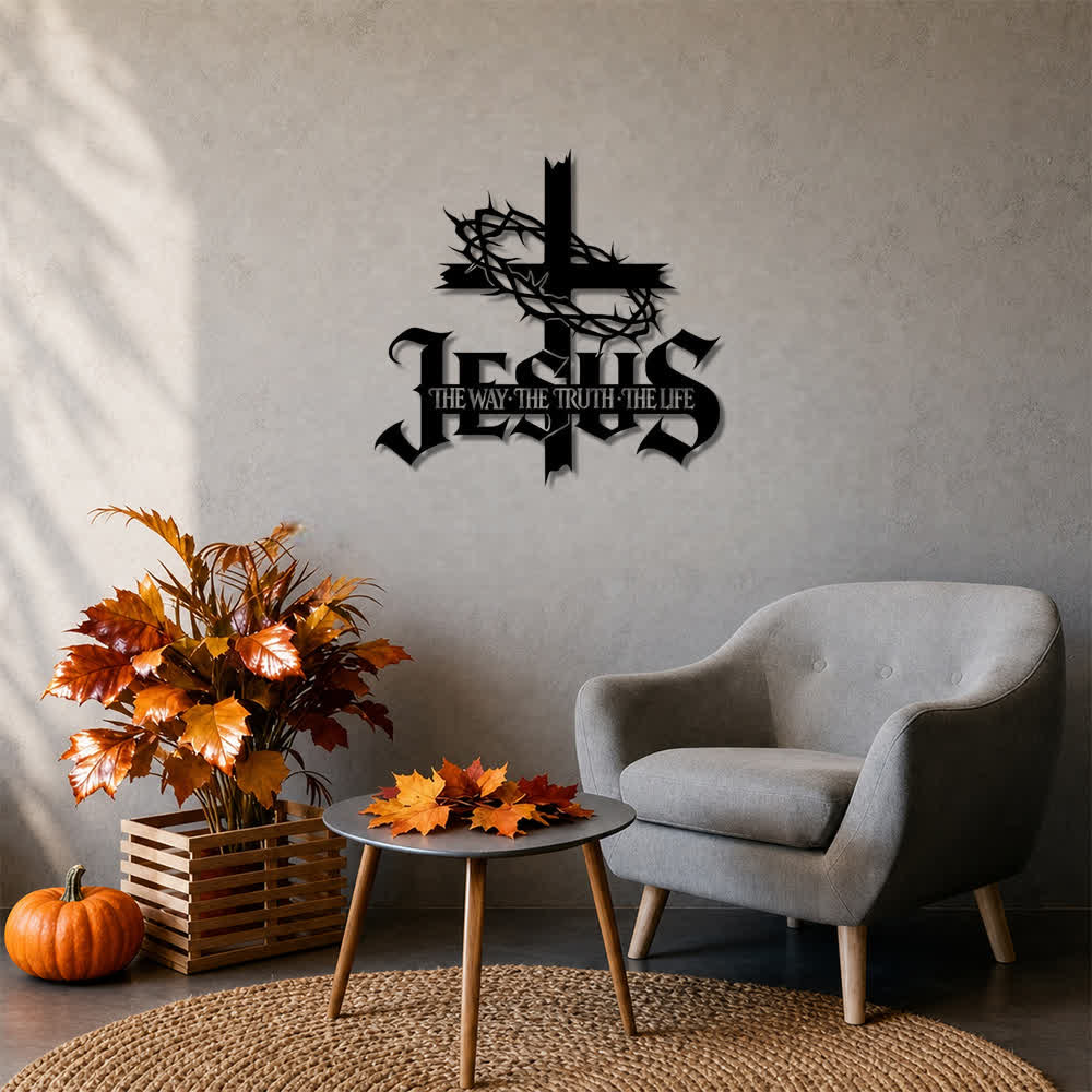 Christianartworkshop Wanddekoration aus Metall: Dornenkrone, Kreuz, Jesus-Schriftzug, Symbol der ewigen göttlichen Wahrheit - image 2