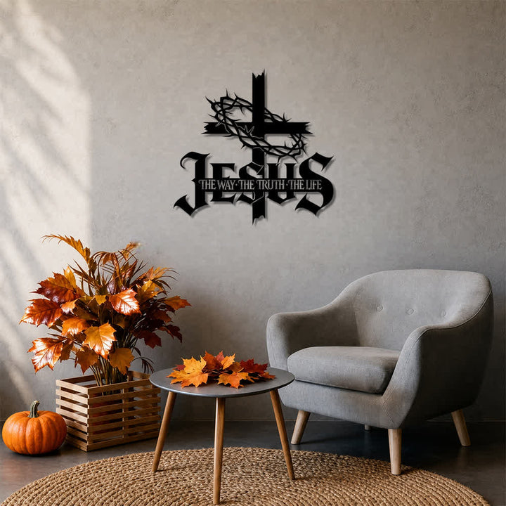 Christianartworkshop Wanddekoration aus Metall: Dornenkrone, Kreuz, Jesus-Schriftzug, Symbol der ewigen göttlichen Wahrheit - image 2