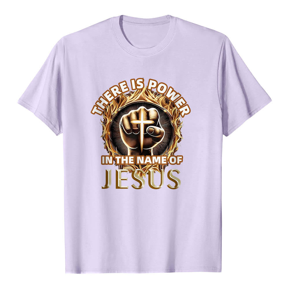 Christianartworkshop Im Namen Jesu liegt Kraft – geballte Faust, Kreuz, Flamme, kreisförmiges Kurzarm-T-Shirt - Lila - 2XL - image 12