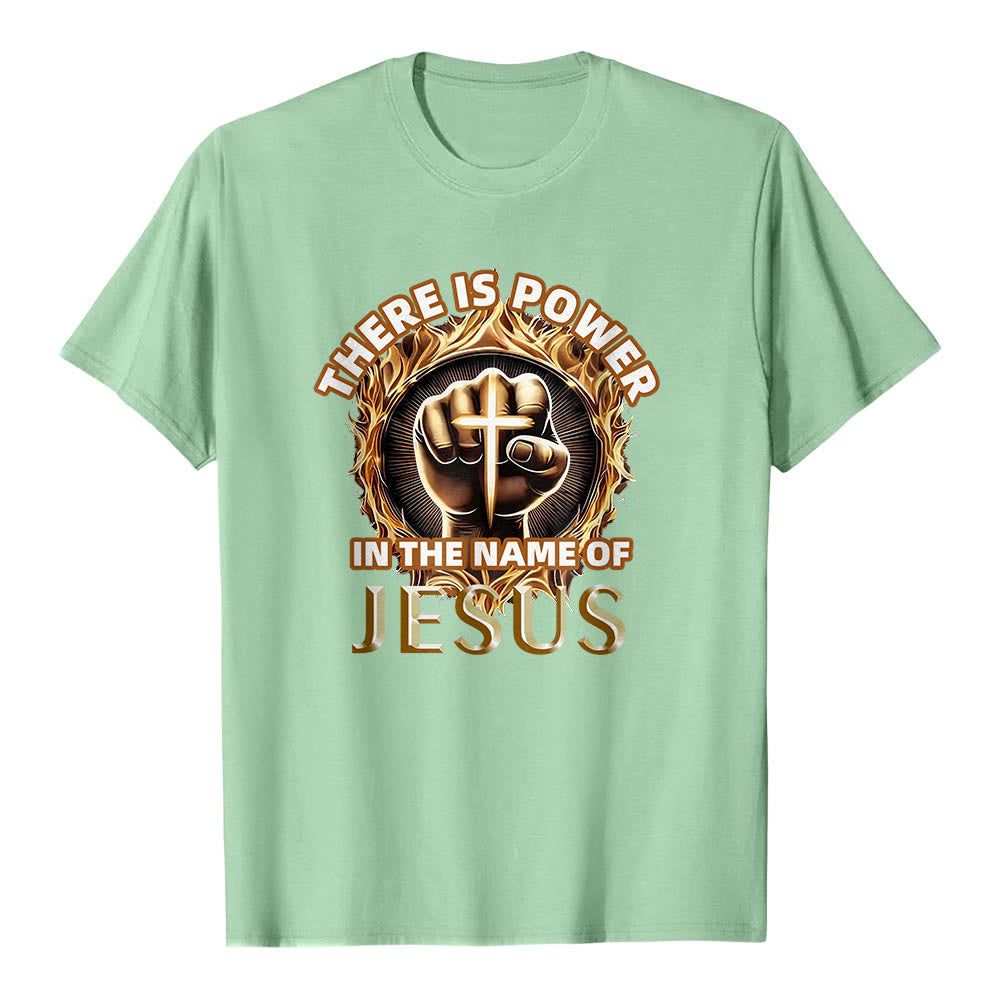 Christianartworkshop Im Namen Jesu liegt Kraft – geballte Faust, Kreuz, Flamme, kreisförmiges Kurzarm-T-Shirt - Hellgrün - 2XL - image 21