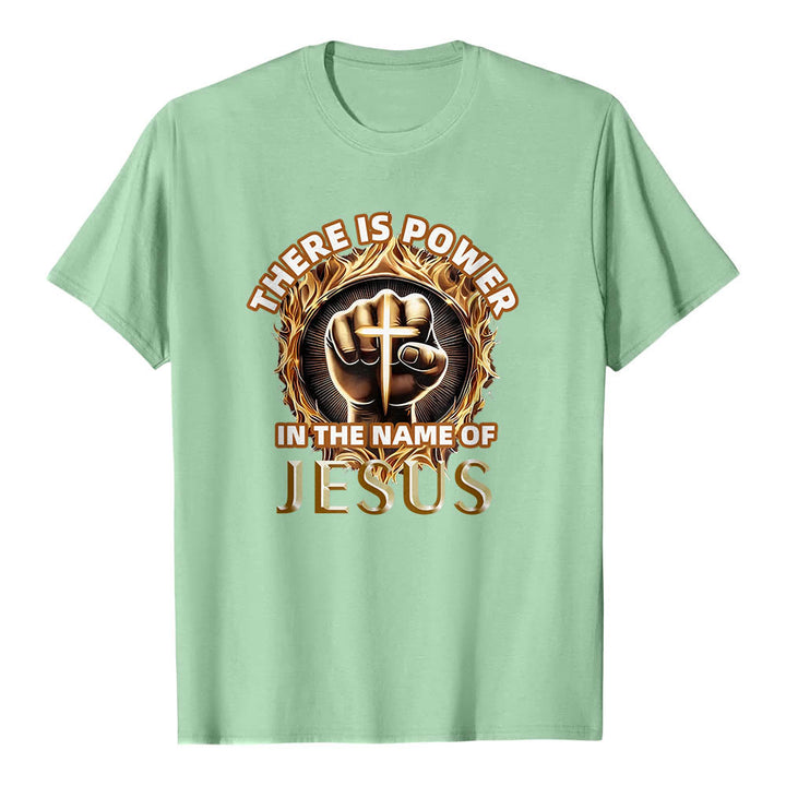 Christianartworkshop Im Namen Jesu liegt Kraft – geballte Faust, Kreuz, Flamme, kreisförmiges Kurzarm-T-Shirt - Hellgrün - 2XL - image 21