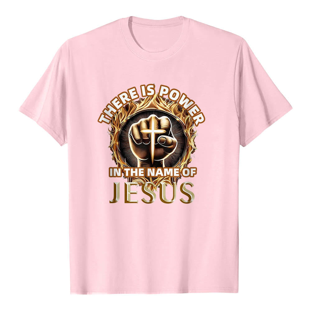 Christianartworkshop Im Namen Jesu liegt Kraft – geballte Faust, Kreuz, Flamme, kreisförmiges Kurzarm-T-Shirt - Rosa - 2XL - image 24