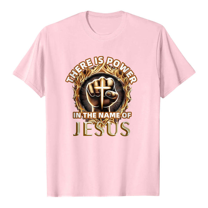 Christianartworkshop Im Namen Jesu liegt Kraft – geballte Faust, Kreuz, Flamme, kreisförmiges Kurzarm-T-Shirt - Rosa - 2XL - image 24