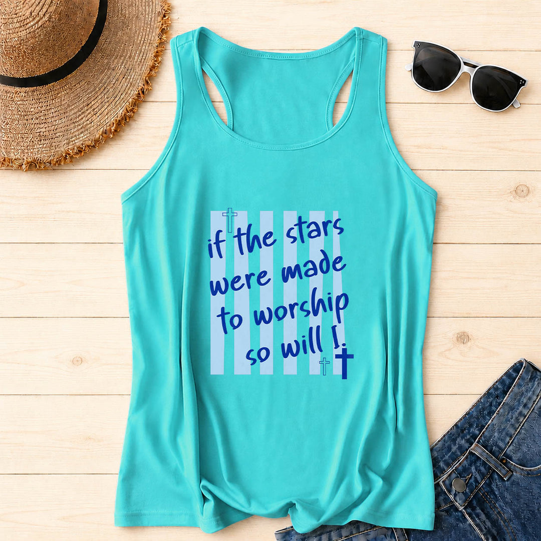 Christianartworkshop Wenn die Sterne zum Anbeten geschaffen wurden, werde ich es auch tun – Tanktop mit gestreiftem Hintergrund, Kreuzakzent auf der Vorderseite und Racerback-Rücken. - Minze - 2XL - image 0