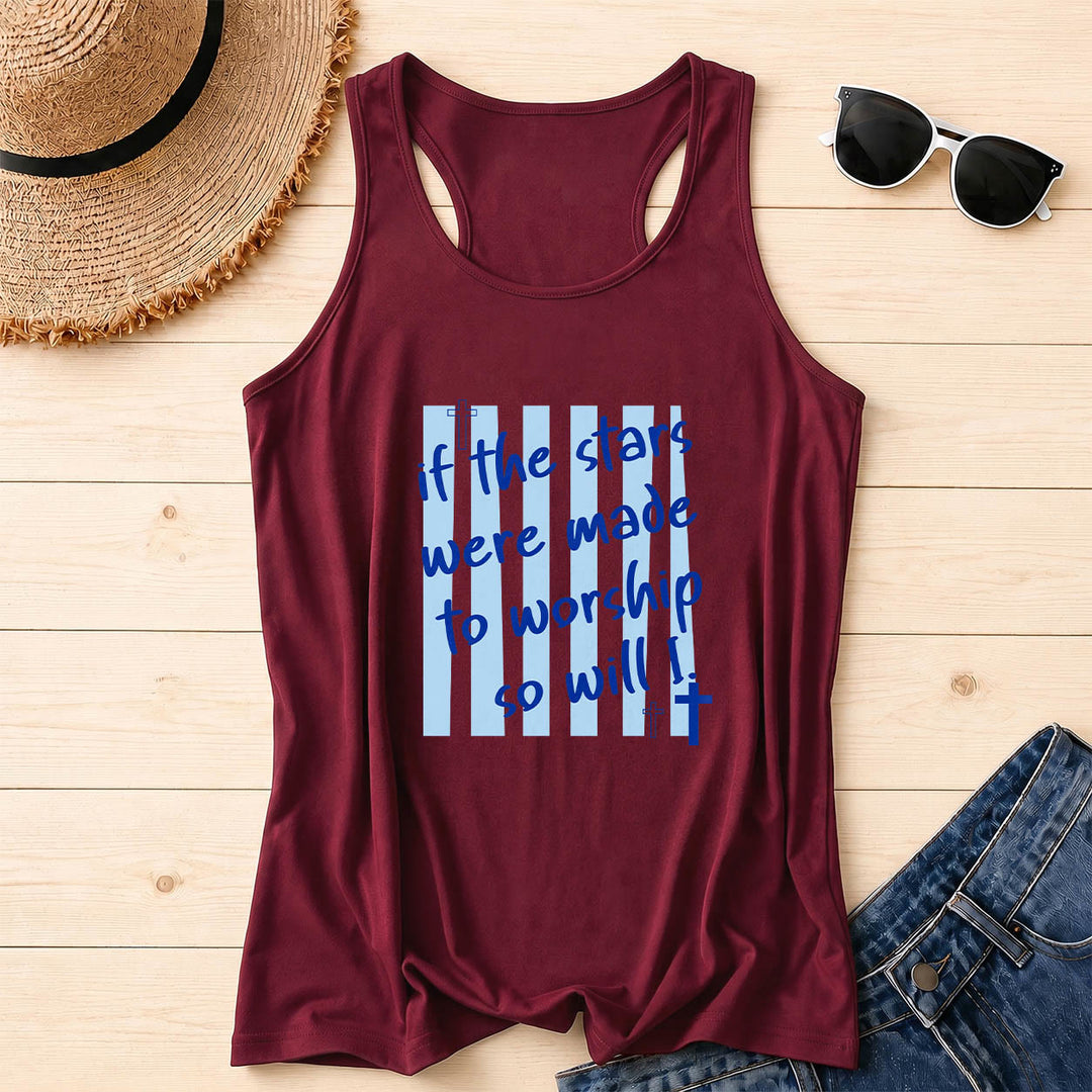 Christianartworkshop Wenn die Sterne zum Anbeten geschaffen wurden, werde ich es auch tun – Tanktop mit gestreiftem Hintergrund, Kreuzakzent auf der Vorderseite und Racerback-Rücken. - Wein - 2XL - image 4