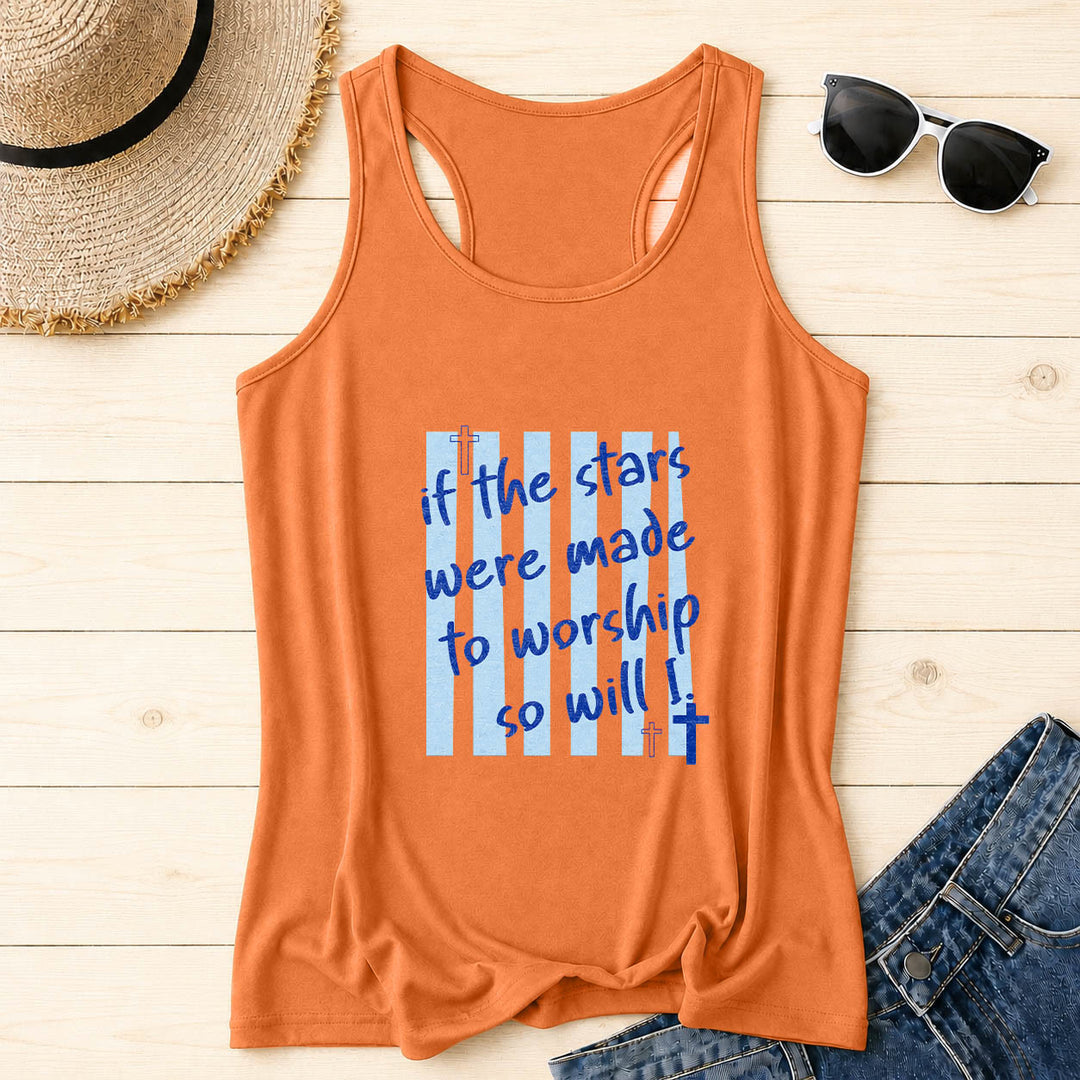 Christianartworkshop Wenn die Sterne zum Anbeten geschaffen wurden, werde ich es auch tun – Tanktop mit gestreiftem Hintergrund, Kreuzakzent auf der Vorderseite und Racerback-Rücken. - Orange - 2XL - image 10