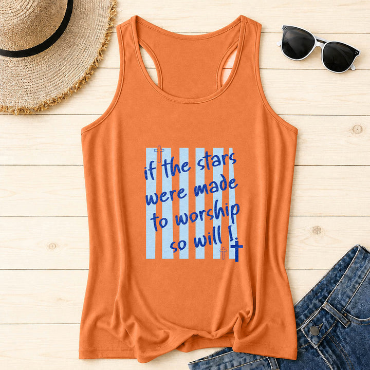 Christianartworkshop Wenn die Sterne zum Anbeten geschaffen wurden, werde ich es auch tun – Tanktop mit gestreiftem Hintergrund, Kreuzakzent auf der Vorderseite und Racerback-Rücken. - Orange - 2XL - image 10