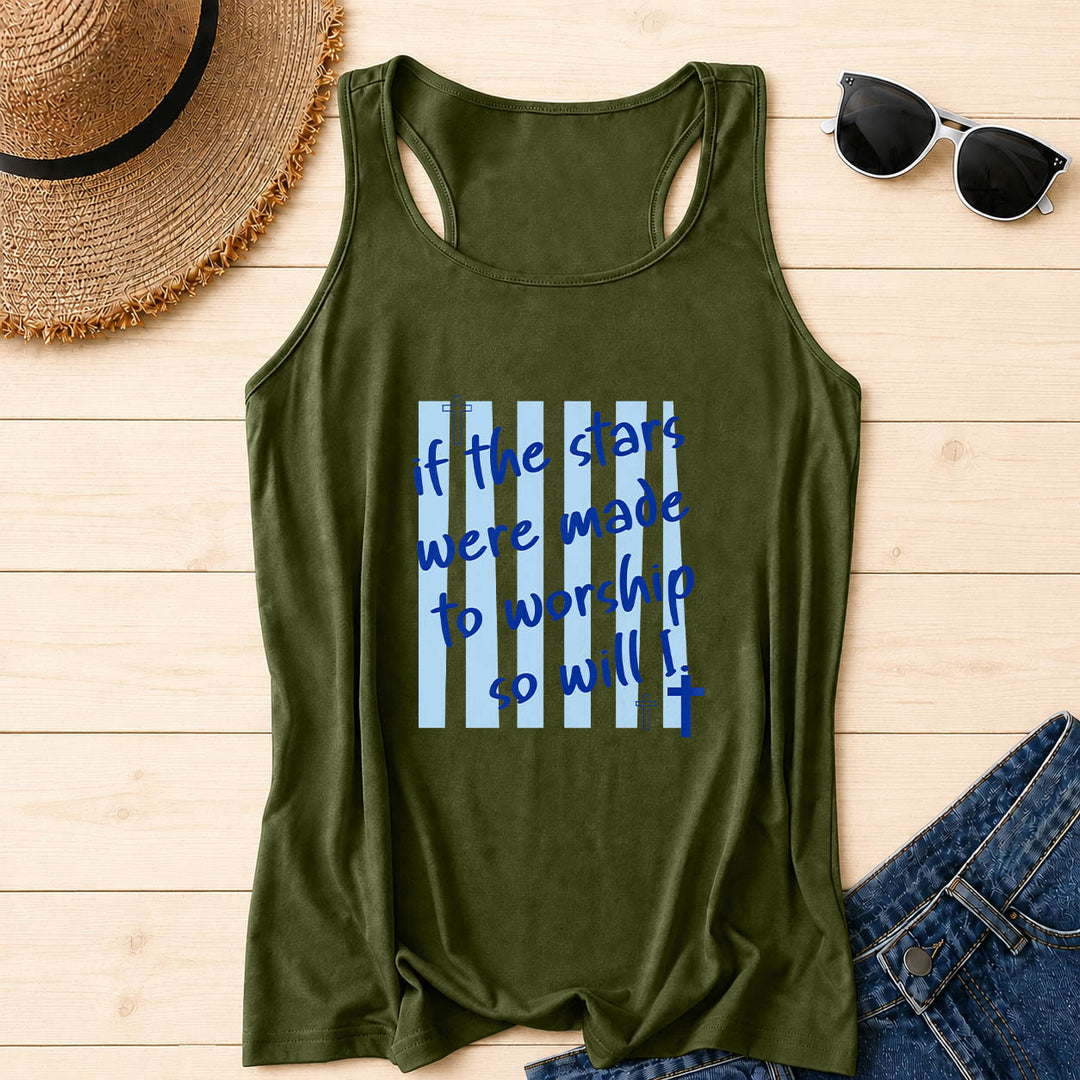 Christianartworkshop Wenn die Sterne zum Anbeten geschaffen wurden, werde ich es auch tun – Tanktop mit gestreiftem Hintergrund, Kreuzakzent auf der Vorderseite und Racerback-Rücken. - Armeegrün - 2XL - image 12