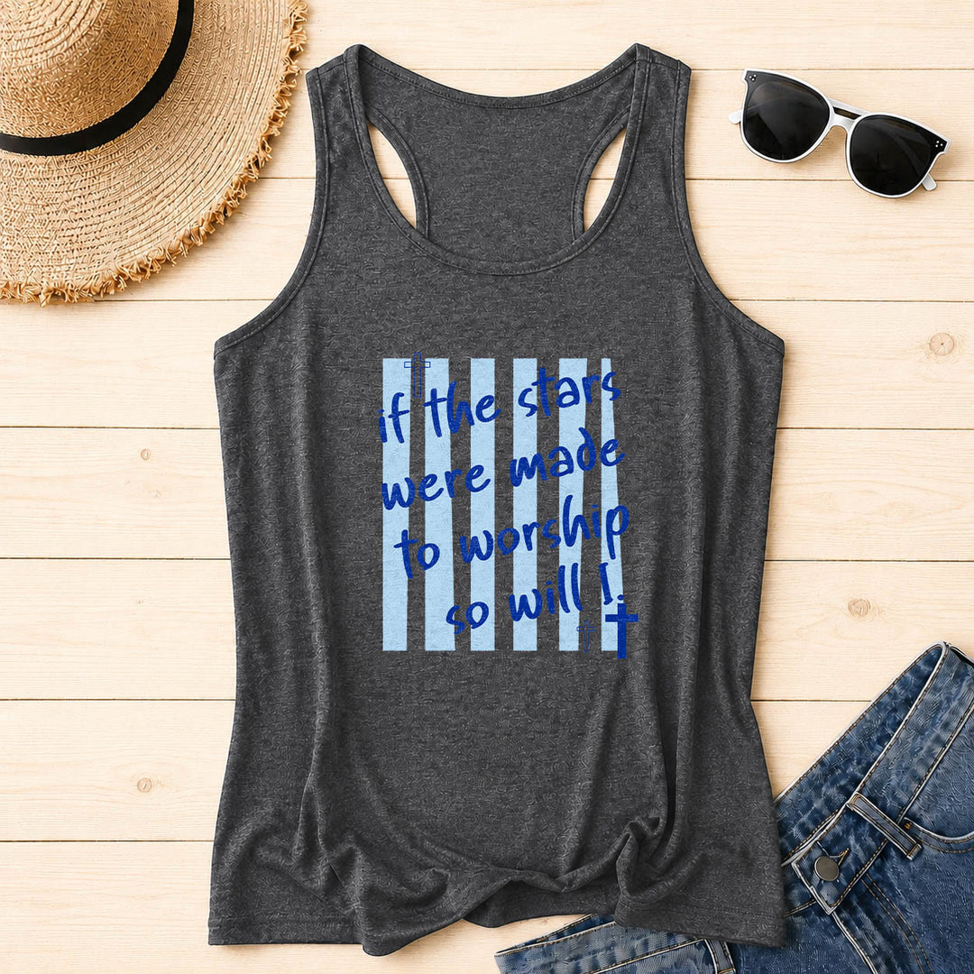 Christianartworkshop Wenn die Sterne zum Anbeten geschaffen wurden, werde ich es auch tun – Tanktop mit gestreiftem Hintergrund, Kreuzakzent auf der Vorderseite und Racerback-Rücken. - Grau - 2XL - image 8