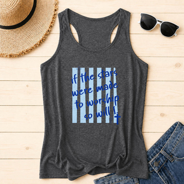 Christianartworkshop Wenn die Sterne zum Anbeten geschaffen wurden, werde ich es auch tun – Tanktop mit gestreiftem Hintergrund, Kreuzakzent auf der Vorderseite und Racerback-Rücken. - Grau - 2XL - image 8