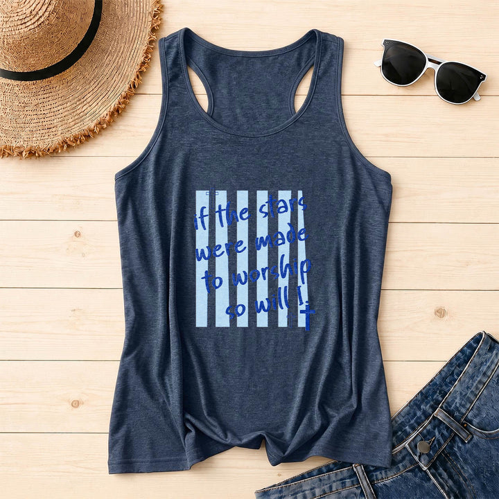 Christianartworkshop Wenn die Sterne zum Anbeten geschaffen wurden, werde ich es auch tun – Tanktop mit gestreiftem Hintergrund, Kreuzakzent auf der Vorderseite und Racerback-Rücken. - Marineblau - 2XL - image 14