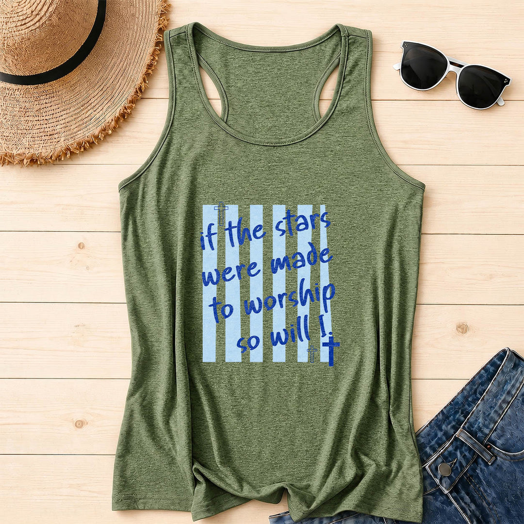 Christianartworkshop Wenn die Sterne zum Anbeten geschaffen wurden, werde ich es auch tun – Tanktop mit gestreiftem Hintergrund, Kreuzakzent auf der Vorderseite und Racerback-Rücken. - Olivgrün - 2XL - image 16