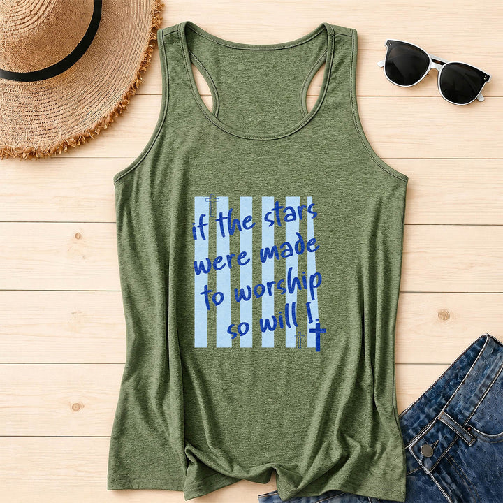 Christianartworkshop Wenn die Sterne zum Anbeten geschaffen wurden, werde ich es auch tun – Tanktop mit gestreiftem Hintergrund, Kreuzakzent auf der Vorderseite und Racerback-Rücken. - Olivgrün - 2XL - image 16