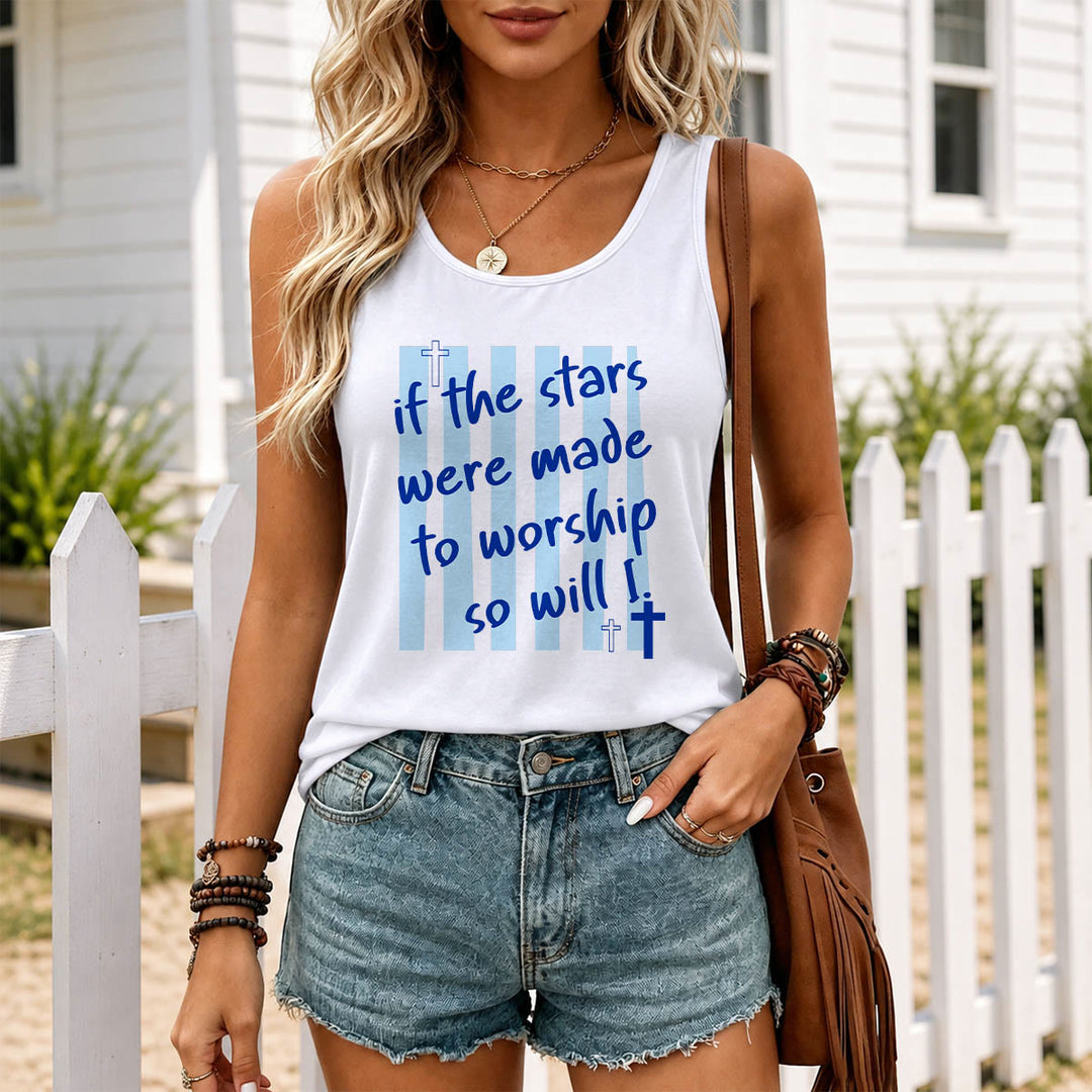 Christianartworkshop Wenn die Sterne zum Anbeten geschaffen wurden, werde ich es auch tun – Tanktop mit gestreiftem Hintergrund, Kreuzakzent auf der Vorderseite und Racerback-Rücken. - image 7