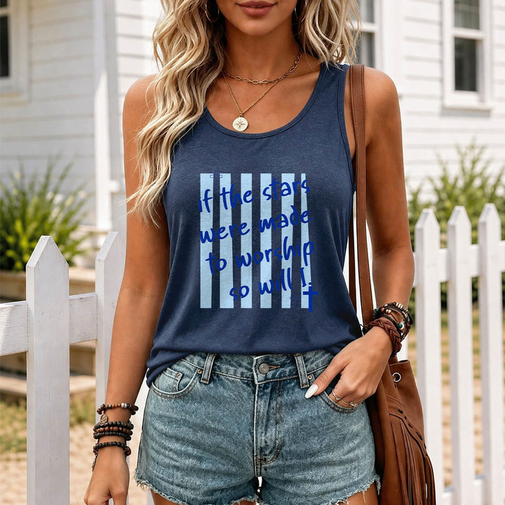 Christianartworkshop Wenn die Sterne zum Anbeten geschaffen wurden, werde ich es auch tun – Tanktop mit gestreiftem Hintergrund, Kreuzakzent auf der Vorderseite und Racerback-Rücken. - image 15