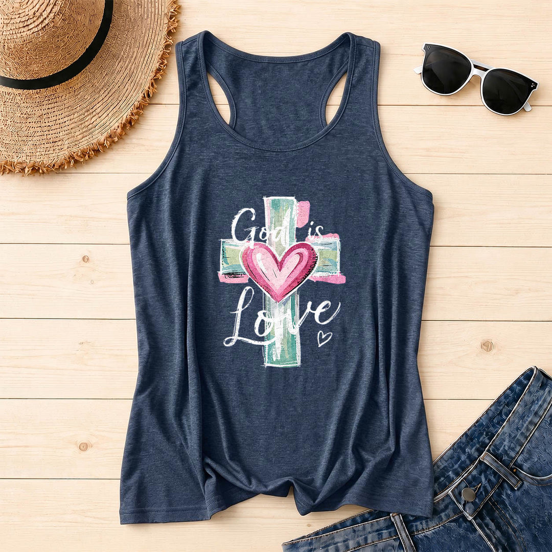 Christianartworkshop Gott ist Liebe Aquarell Kreuz & Herz Handgezeichneter Racerback Tanktop - Marineblau - 2XL - image 14