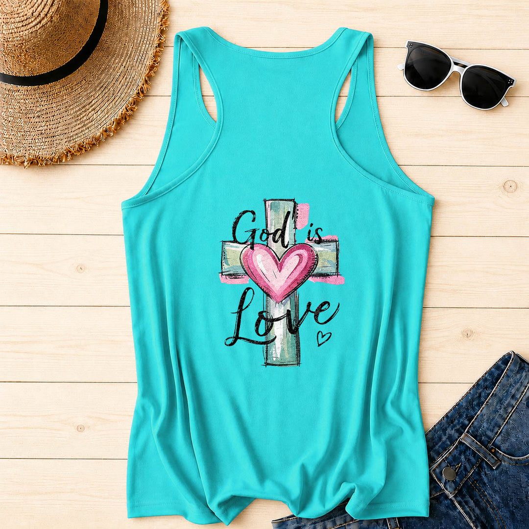 Christianartworkshop Gott ist Liebe Aquarell Kreuz & Herz Handgezeichneter Racerback Tanktop - Minze - 2XL - image 2