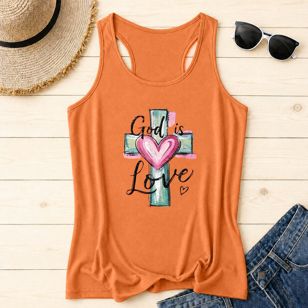 Christianartworkshop Gott ist Liebe Aquarell Kreuz & Herz Handgezeichneter Racerback Tanktop - Orange - 2XL - image 10