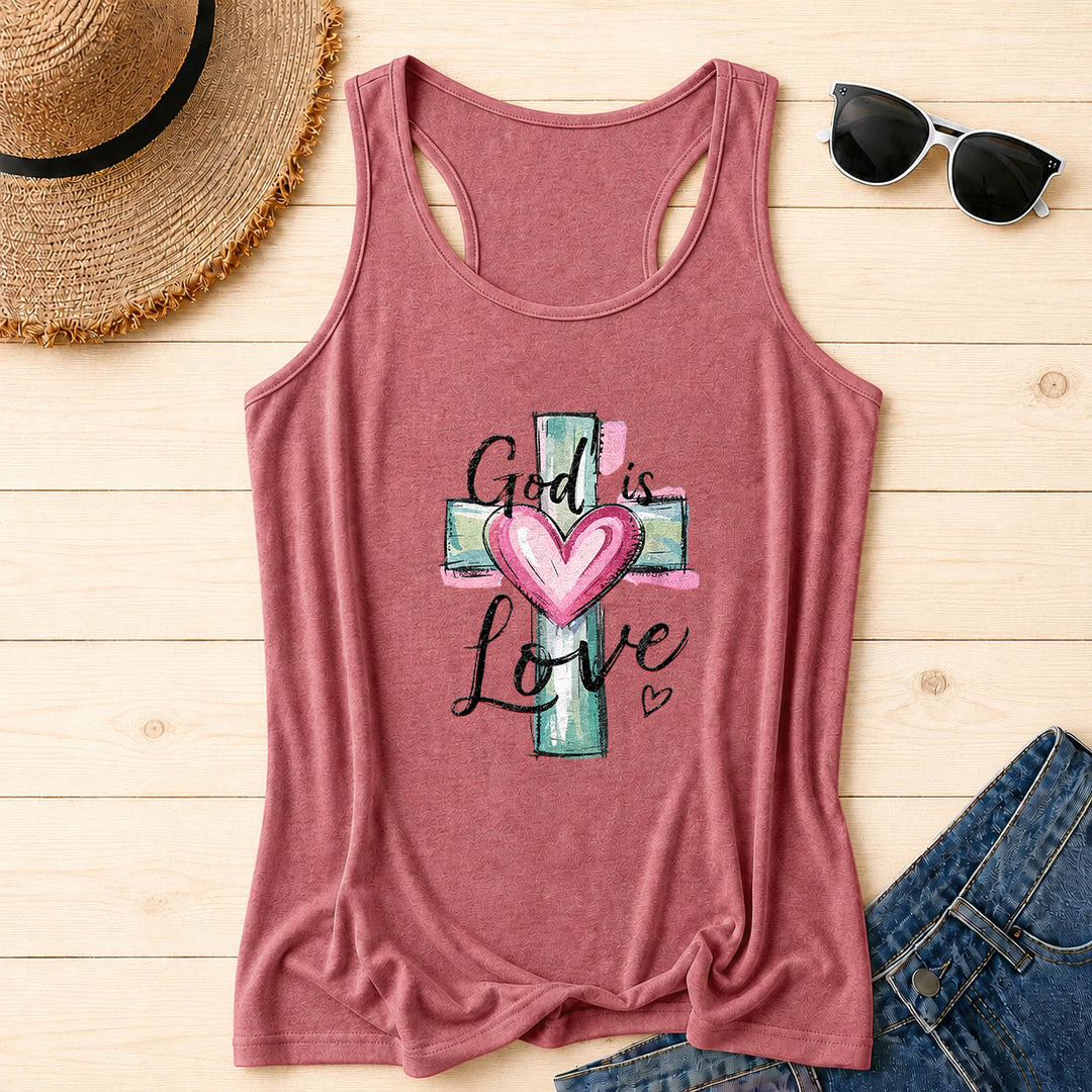 Christianartworkshop Gott ist Liebe Aquarell Kreuz & Herz Handgezeichneter Racerback Tanktop - Rosa - 2XL - image 18