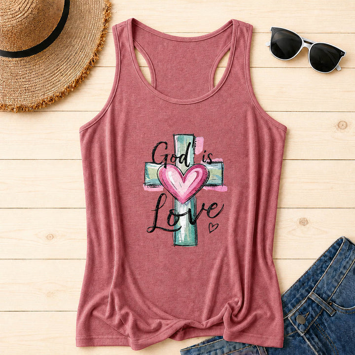 Christianartworkshop Gott ist Liebe Aquarell Kreuz & Herz Handgezeichneter Racerback Tanktop - Rosa - 2XL - image 18