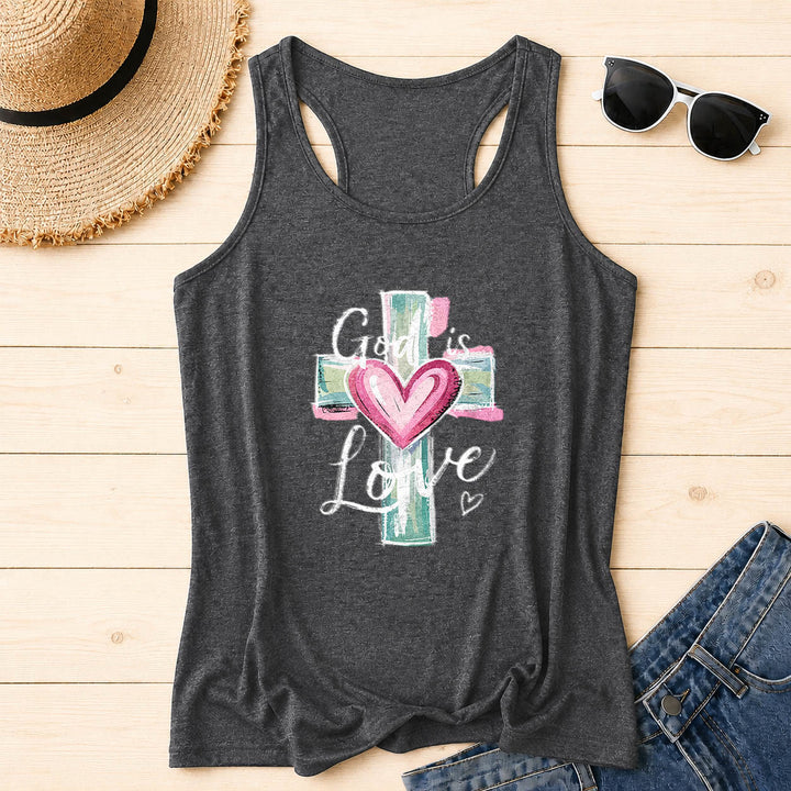 Christianartworkshop Gott ist Liebe Aquarell Kreuz & Herz Handgezeichneter Racerback Tanktop - Grau - 2XL - image 8
