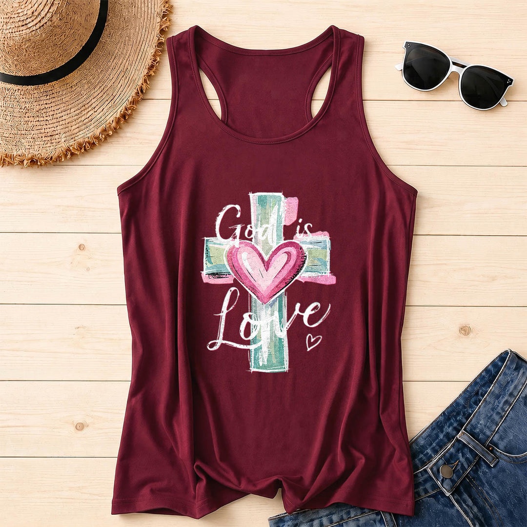 Christianartworkshop Gott ist Liebe Aquarell Kreuz & Herz Handgezeichneter Racerback Tanktop - Wein - 2XL - image 6