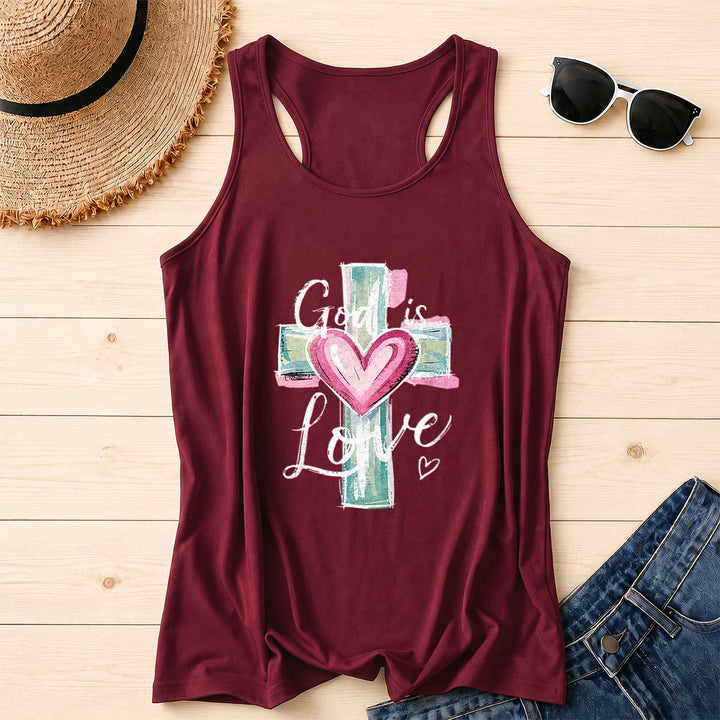 Christianartworkshop Gott ist Liebe Aquarell Kreuz & Herz Handgezeichneter Racerback Tanktop - Wein - 2XL - image 6