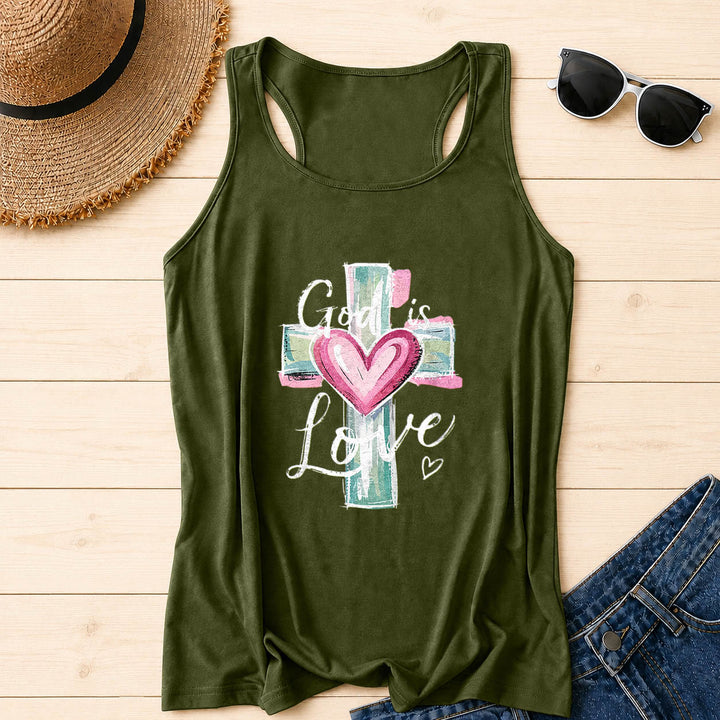Christianartworkshop Gott ist Liebe Aquarell Kreuz & Herz Handgezeichneter Racerback Tanktop - Armeegrün - 2XL - image 12