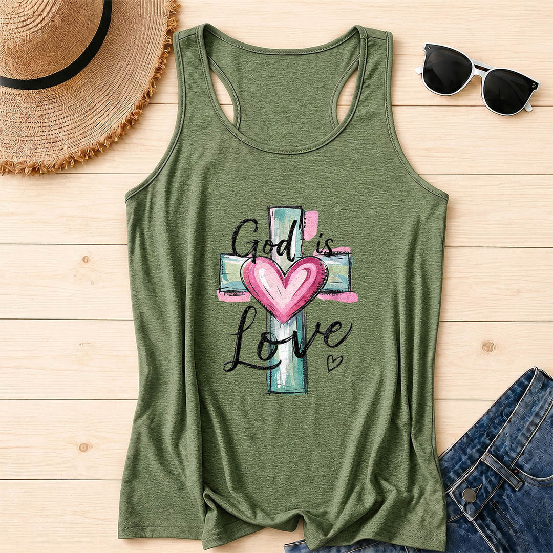 Christianartworkshop „Gott ist Liebe“ – Aquarell-Tanktop mit Kreuz und Herz, handgezeichneter Schriftzug in Schreibschrift - Olivgrün - 2XL - image 16