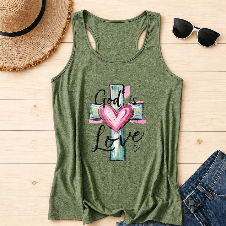 Christianartworkshop „Gott ist Liebe“ – Aquarell-Tanktop mit Kreuz und Herz, handgezeichneter Schriftzug in Schreibschrift - Olivgrün - 2XL - image 16