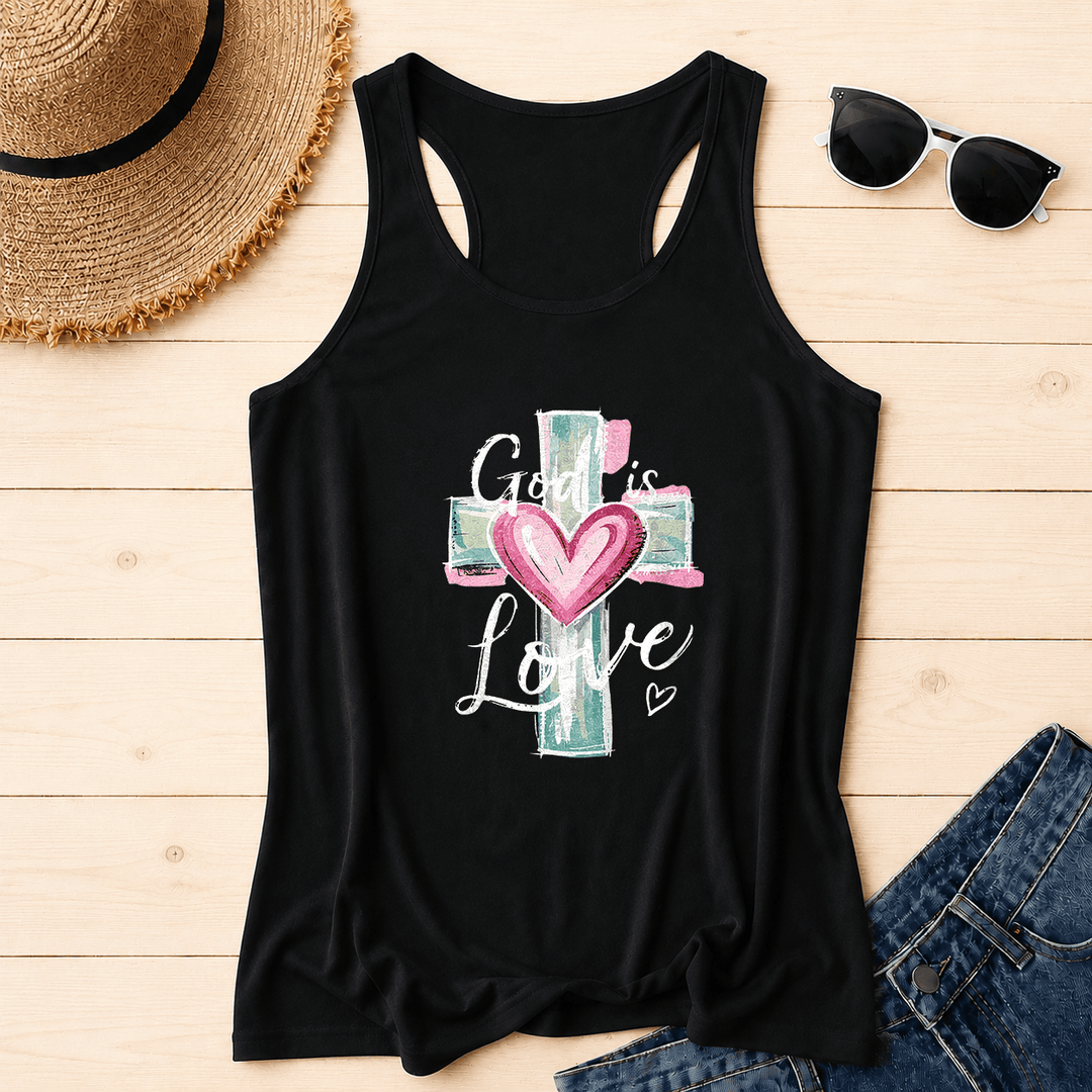 Christianartworkshop Gott ist Liebe Aquarell Kreuz & Herz Handgezeichneter Racerback Tanktop - Schwarz - 2XL - image 4