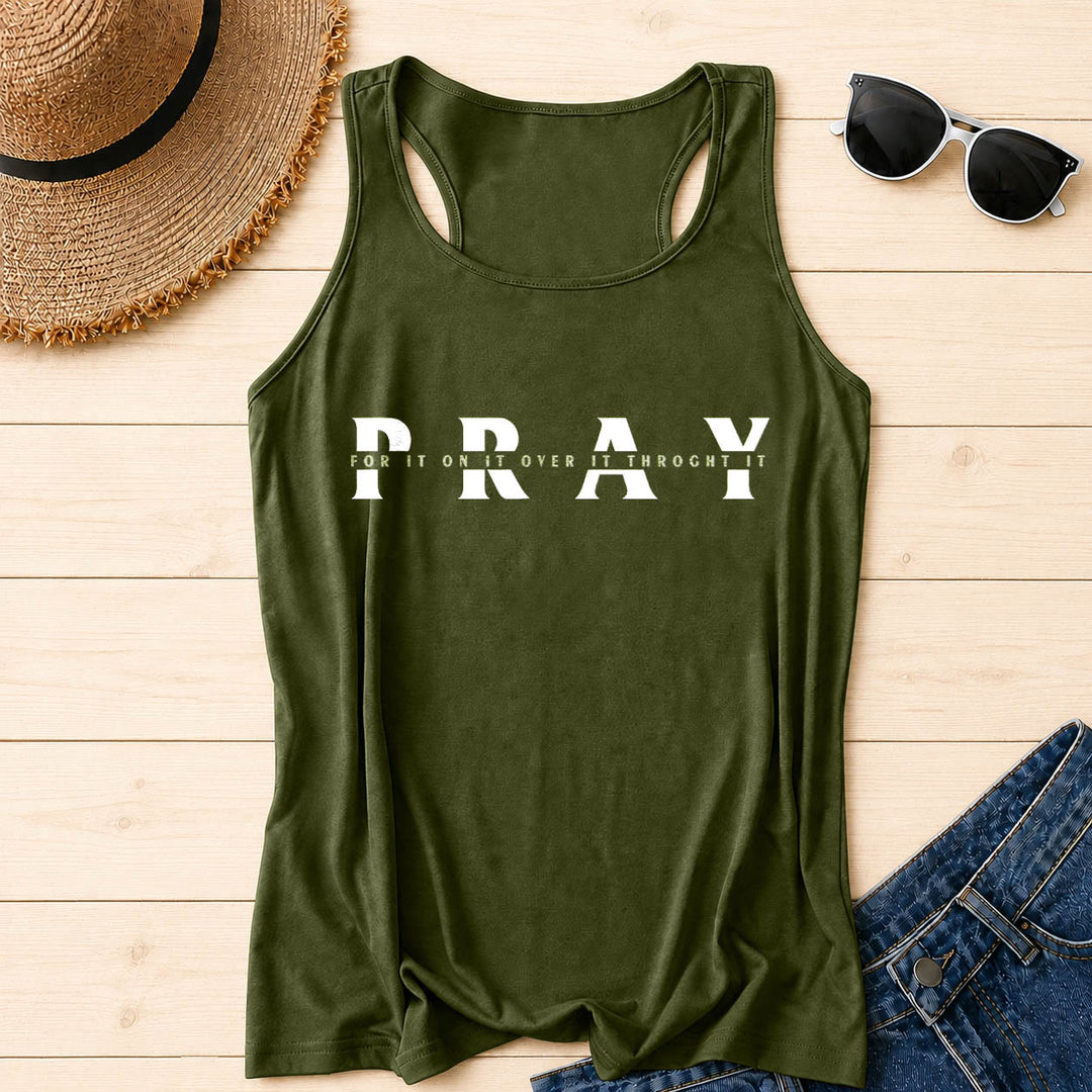 Christianartworkshop Tanktop mit Used-Look und überlagertem „PRAY“-Aufdruck (mehrere Präpositionen) - Armeegrün - 2XL - image 12
