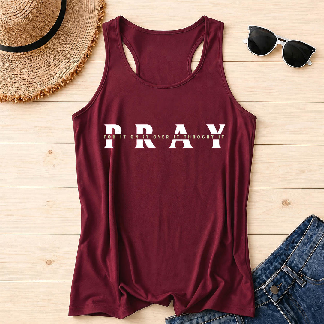 Christianartworkshop Tanktop mit Used-Look und überlagertem „PRAY“-Aufdruck (mehrere Präpositionen) - Wein - 2XL - image 8