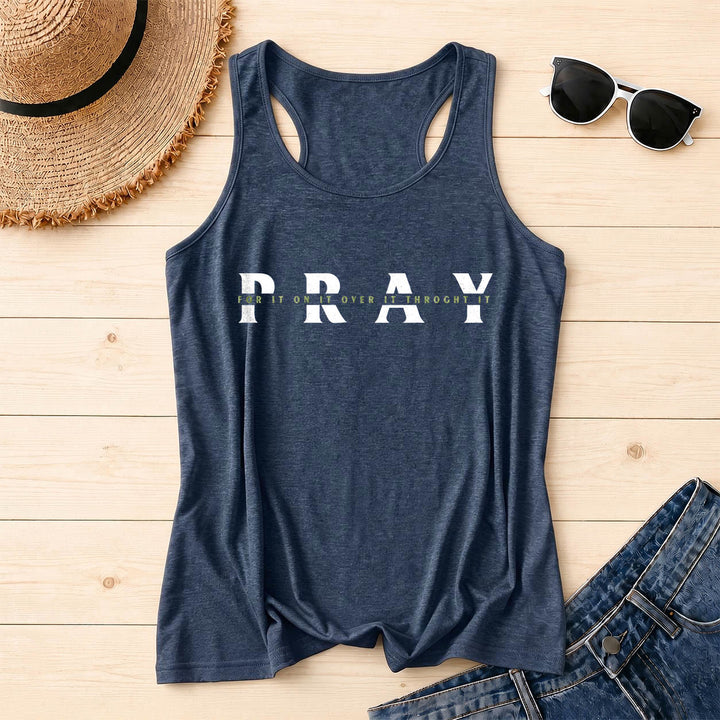 Christianartworkshop Tanktop mit Used-Look und überlagertem „PRAY“-Aufdruck (mehrere Präpositionen) - Marineblau - 2XL - image 14