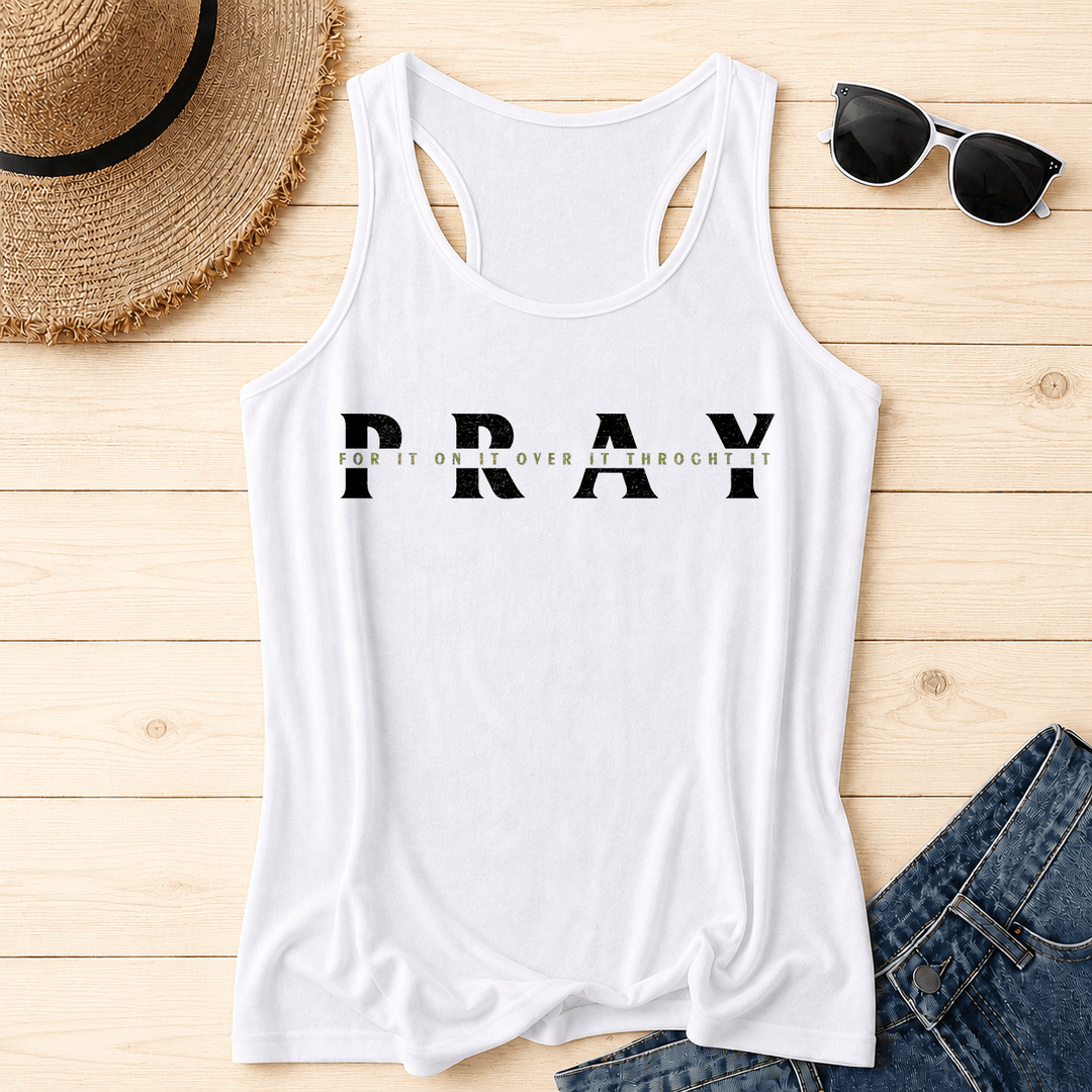 Christianartworkshop Tanktop mit Used-Look und überlagertem „PRAY“-Aufdruck (mehrere Präpositionen) - Weiß - 2XL - image 2