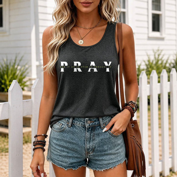Christianartworkshop Tanktop mit Used-Look und überlagertem „PRAY“-Aufdruck (mehrere Präpositionen) - image 1