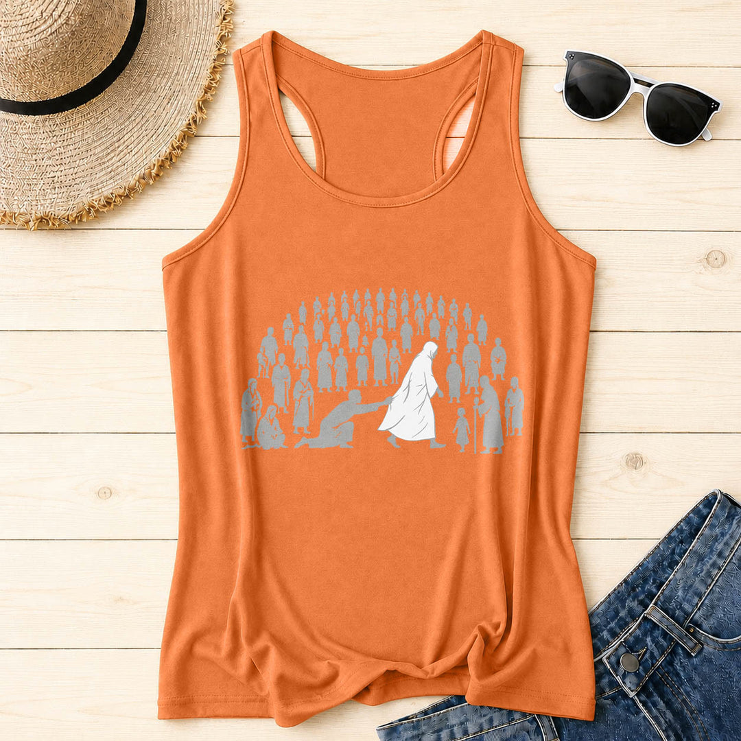 Christianartworkshop Durch seine Wunden sind wir geheilt Front Print Grafik Racerback Tank Top - Orange - 2XL - image 10