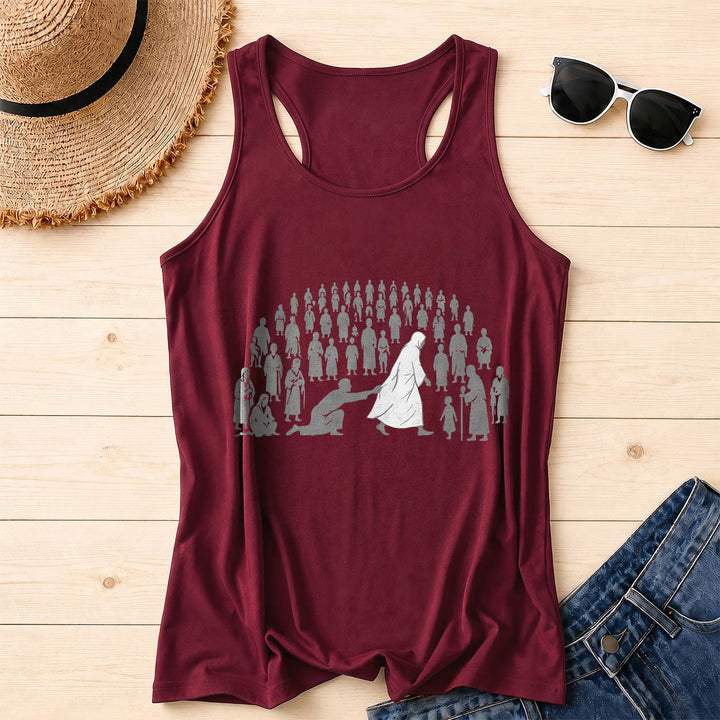 Christianartworkshop Durch seine Wunden sind wir geheilt Front Print Grafik Racerback Tank Top - Wein - 2XL - image 8