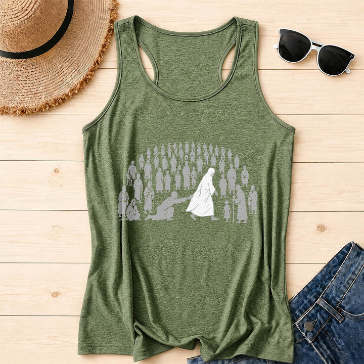 Christianartworkshop Durch seine Wunden sind wir geheilt Front Print Grafik Racerback Tank Top - Olivgrün - 2XL - image 16