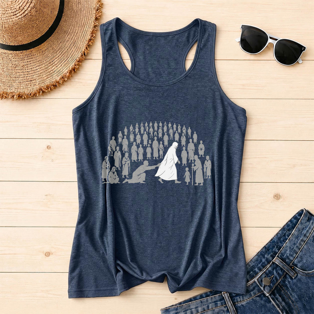 Christianartworkshop Durch seine Wunden sind wir geheilt Front Print Grafik Racerback Tank Top - Marineblau - 2XL - image 14