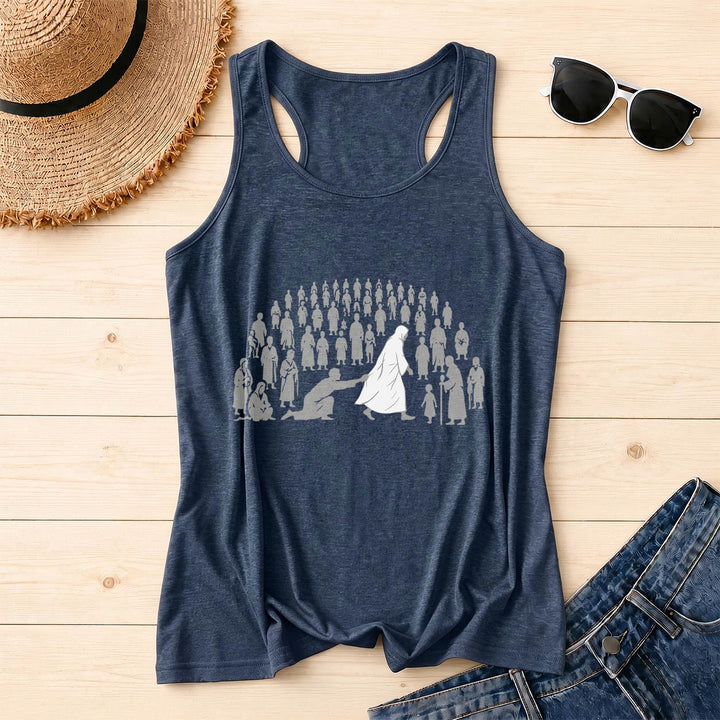 Christianartworkshop Durch seine Wunden sind wir geheilt Front Print Grafik Racerback Tank Top - Marineblau - 2XL - image 14