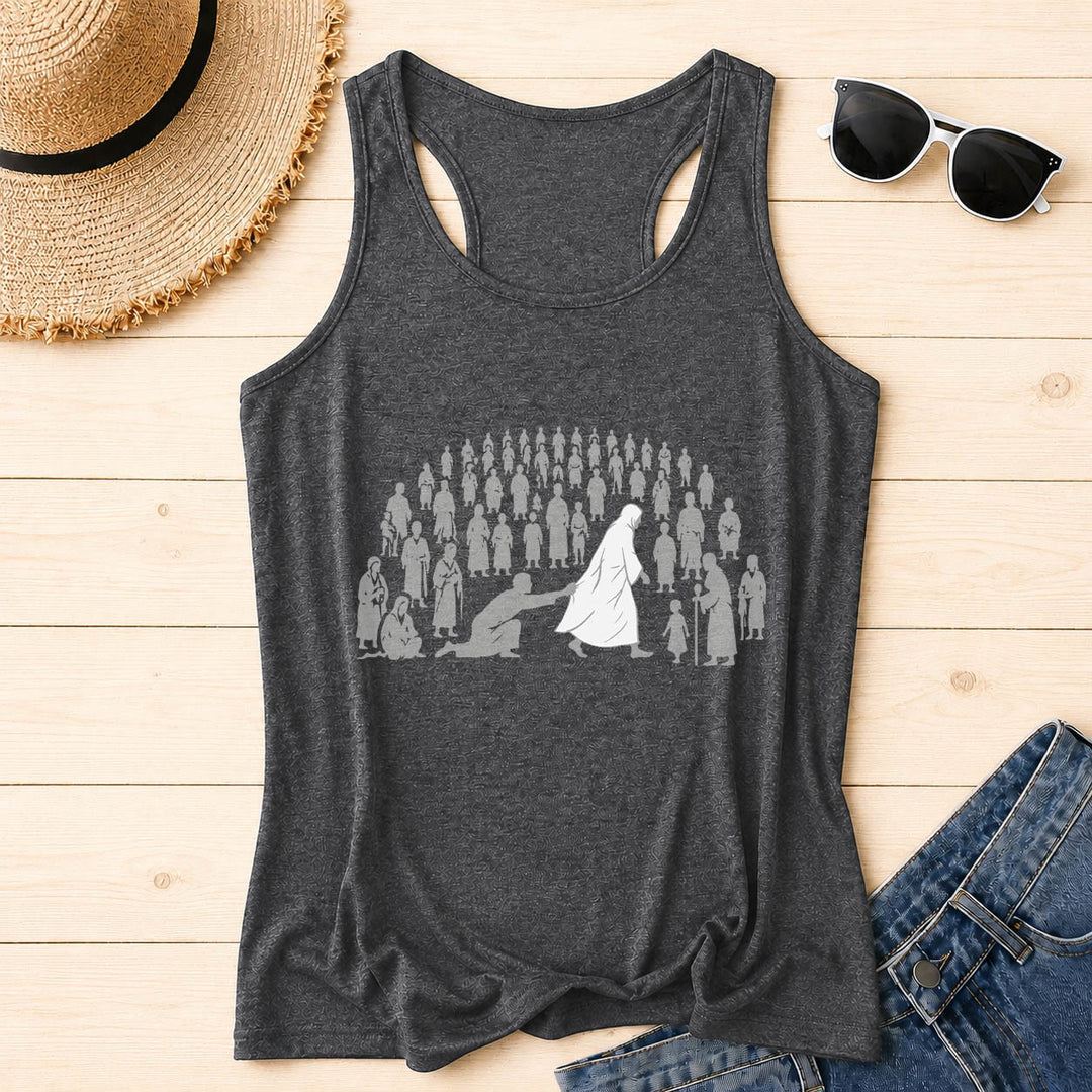 Christianartworkshop Durch seine Wunden sind wir geheilt Front Print Grafik Racerback Tank Top - Grau - 2XL - image 2