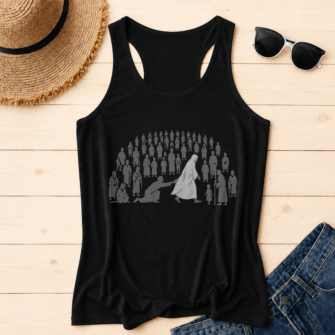 Christianartworkshop Durch seine Wunden sind wir geheilt – Tanktop mit Frontprint und Racerback-Rücken. - Schwarz - 2XL - image 0