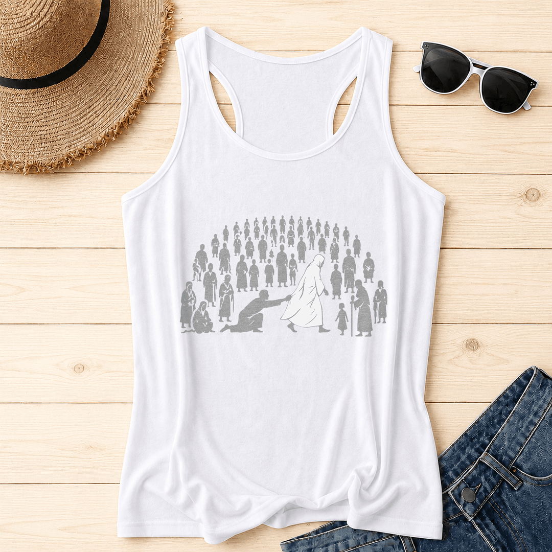 Christianartworkshop Durch seine Wunden sind wir geheilt Front Print Grafik Racerback Tank Top - Weiß - 2XL - image 4
