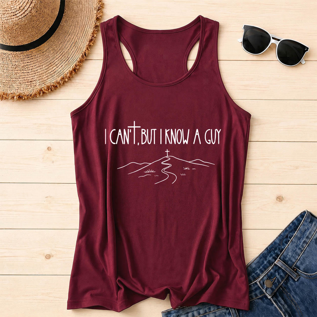 Christianartworkshop Ich kann nicht, aber ich kenne einen Typen Handgeschriebene Schriftart Hügel Kreuzweg Frontdruck Racerback Tanktop - Wein - 2XL - image 0