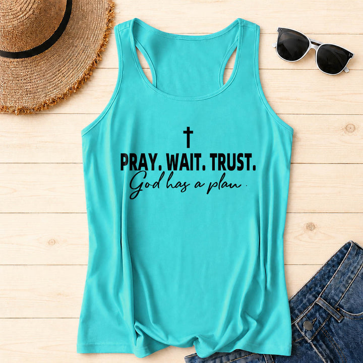Christianartworkshop Kreuz BETEN WARTEN VERTRAUEN Fettdruck Schriftart Kursiv Unterzeile Gott hat einen Plan Racerback Tanktop - Minze - 2XL - image 10