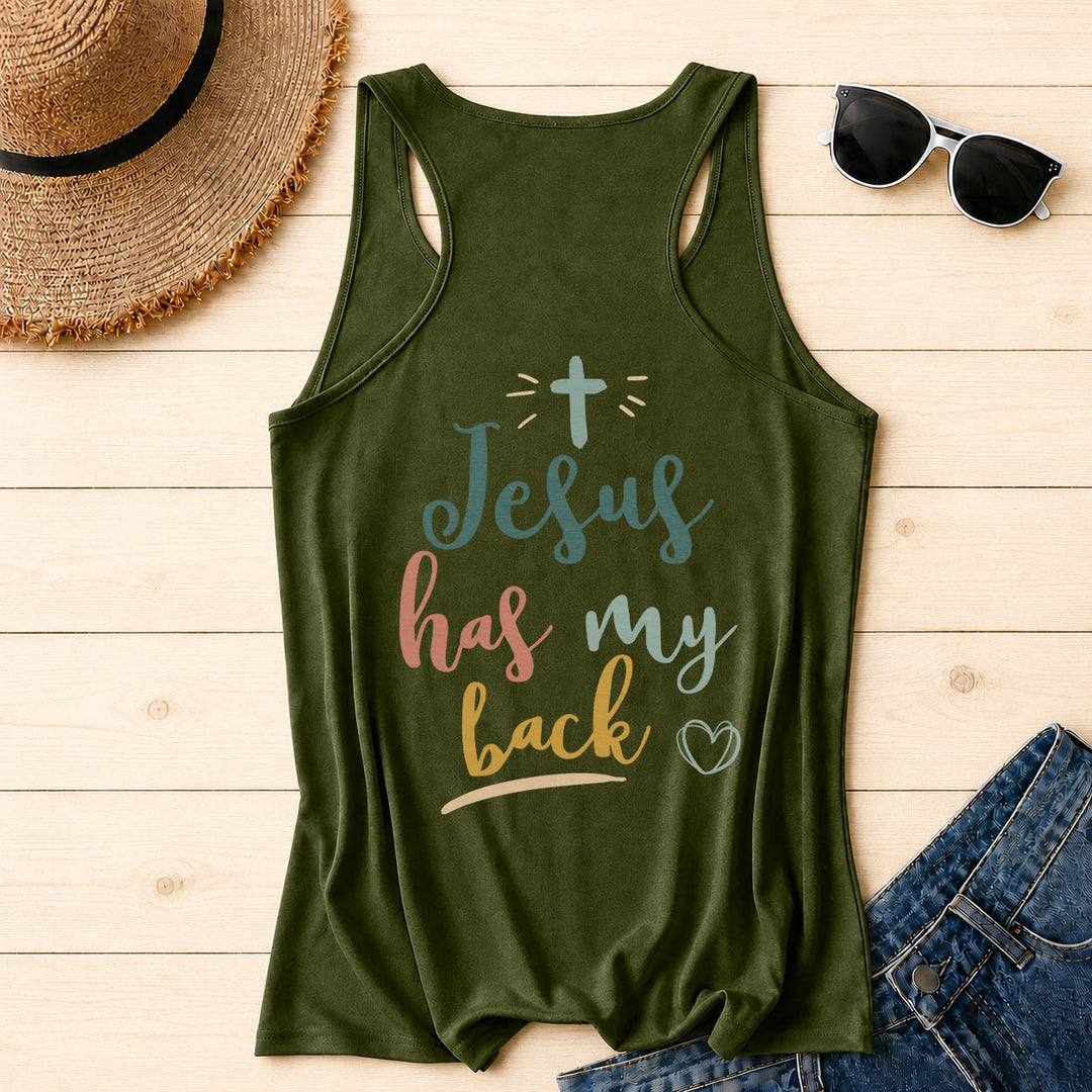 Christianartworkshop Tanktop mit doppelseitigem Print „Jesus Has My Back“, mehrfarbiger Schreibschrift, Sonnenakzent, Kreuz- und Herzgrafik, Racerback - image 38