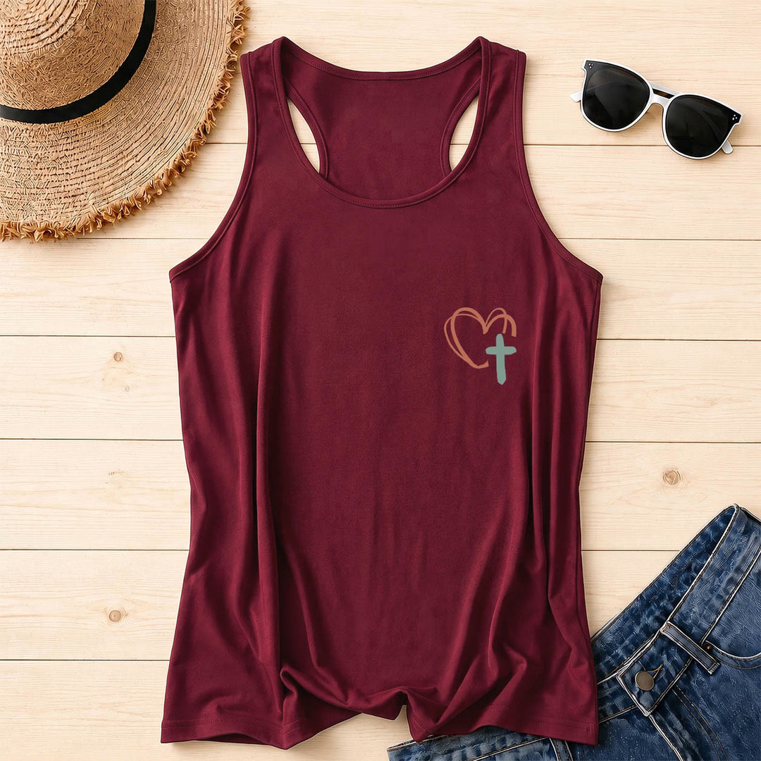 Christianartworkshop Tanktop mit doppelseitigem Print „Jesus Has My Back“, mehrfarbiger Schreibschrift, Sonnenakzent, Kreuz- und Herzgrafik, Racerback - image 11